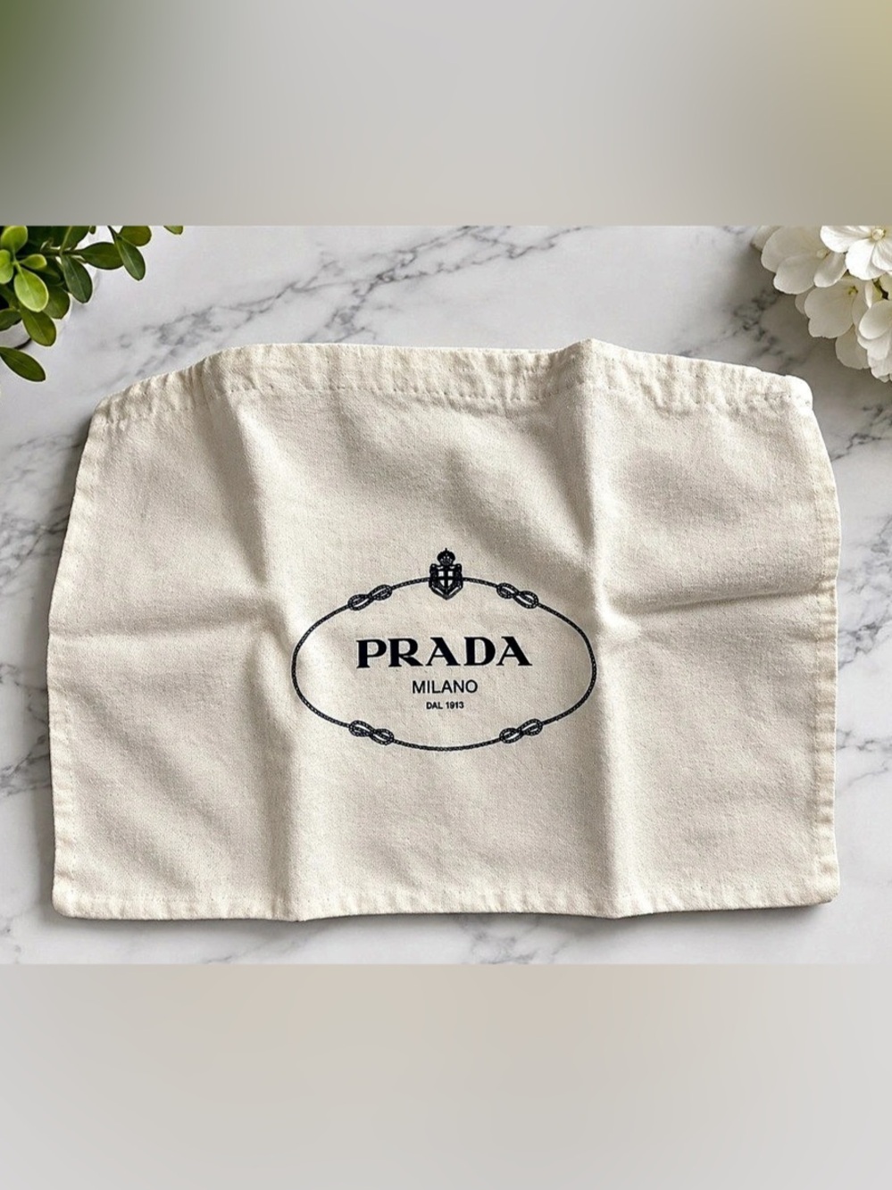 Prada Cotton Drawstring Dust Bag Cream